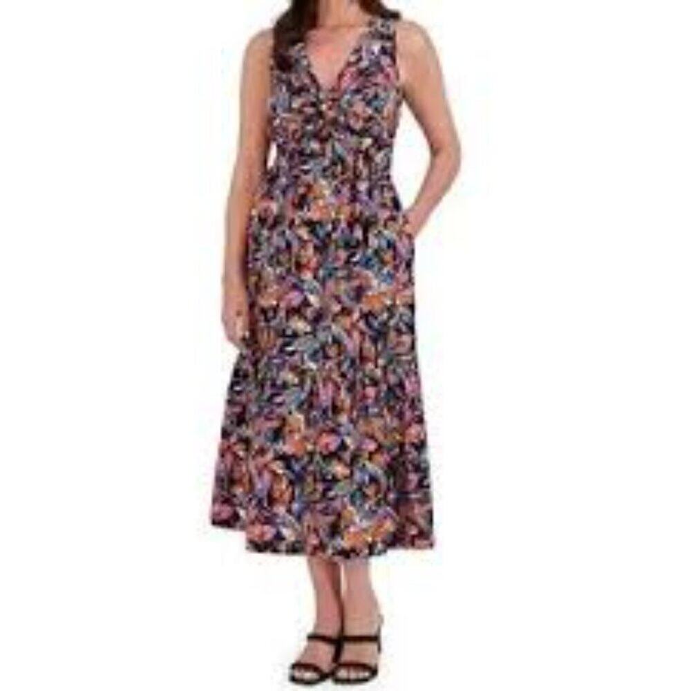 FRENCH CONNECTION WOMEN'S MAXI FRONT TWIST DRESS MULTICOLOR SIZE LARGE NWT